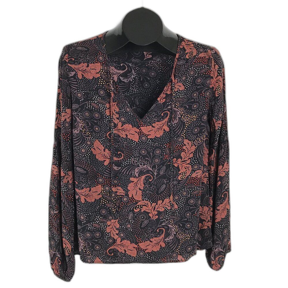Sanctuary Balloon Sleeve Popover Peasant Blouse Women's XS Floral Rayon Bohemian